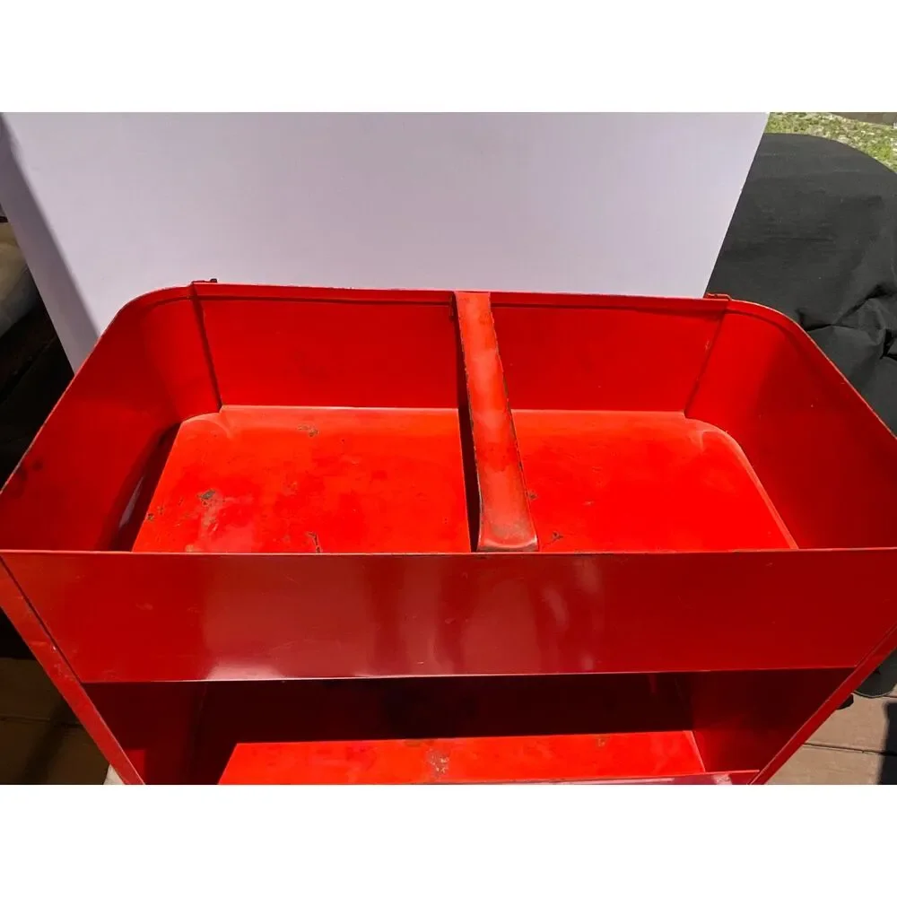 Red metal vegetable bin, Pantry veggie and fruit bin vintage farmhouse decal